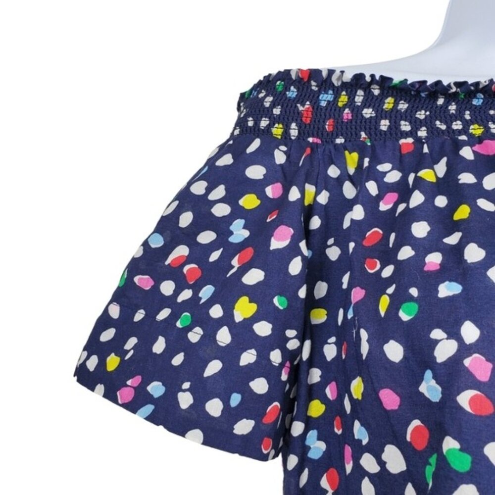 J.Crew Womens Multicolor Ratti Happy Cat Dot Print Off The Shoulder Top Size 00P - Picture 2 of 5